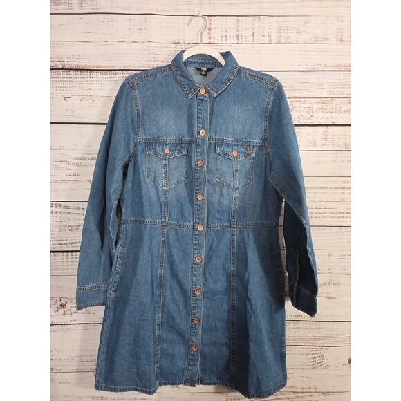 Frye Women's Utility Shirt Dress Large White Denim Button Front Long Sleeve - Picture 1 of 6